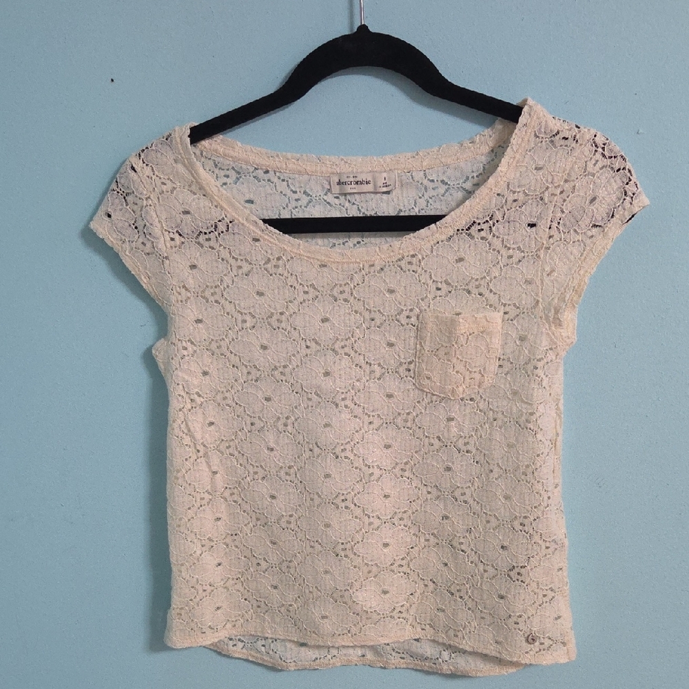 Abercrombie & Fitch Gold Cream Cap Sleeve Cropped Blouse
